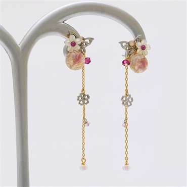 e135ピアス レディース 人気 チェーンピアス 可愛い鹿 月 Flowering ピアス BiSAYA/天然石×チェーン/ピアス レディース