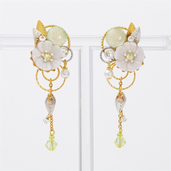 No.1104 クリア＆ゴールドの2way ロングピアス　大ぶりイヤリング JewelryKyoto onlinestore ゴールド ｜ ゴールド ｜痛くないイヤリング